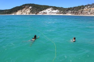 A swim off Fraser Island to cool down. 
